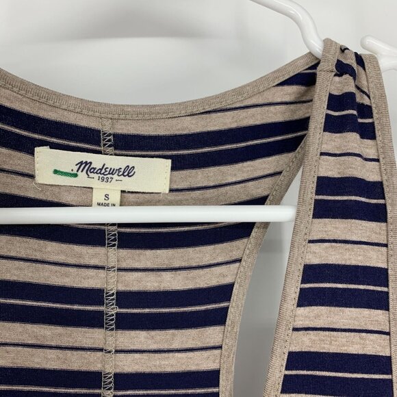 Madewell Dress Maxi Blue Beige Stripe Sleeveless Racerback Stretch - Picture 3 of 11